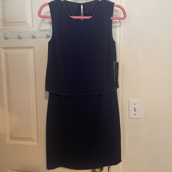 Laundry By Shelli Segal Ink Blok Blue Bedazzled Hem Formal Mini Dress Size 2 - Picture 2 of 7